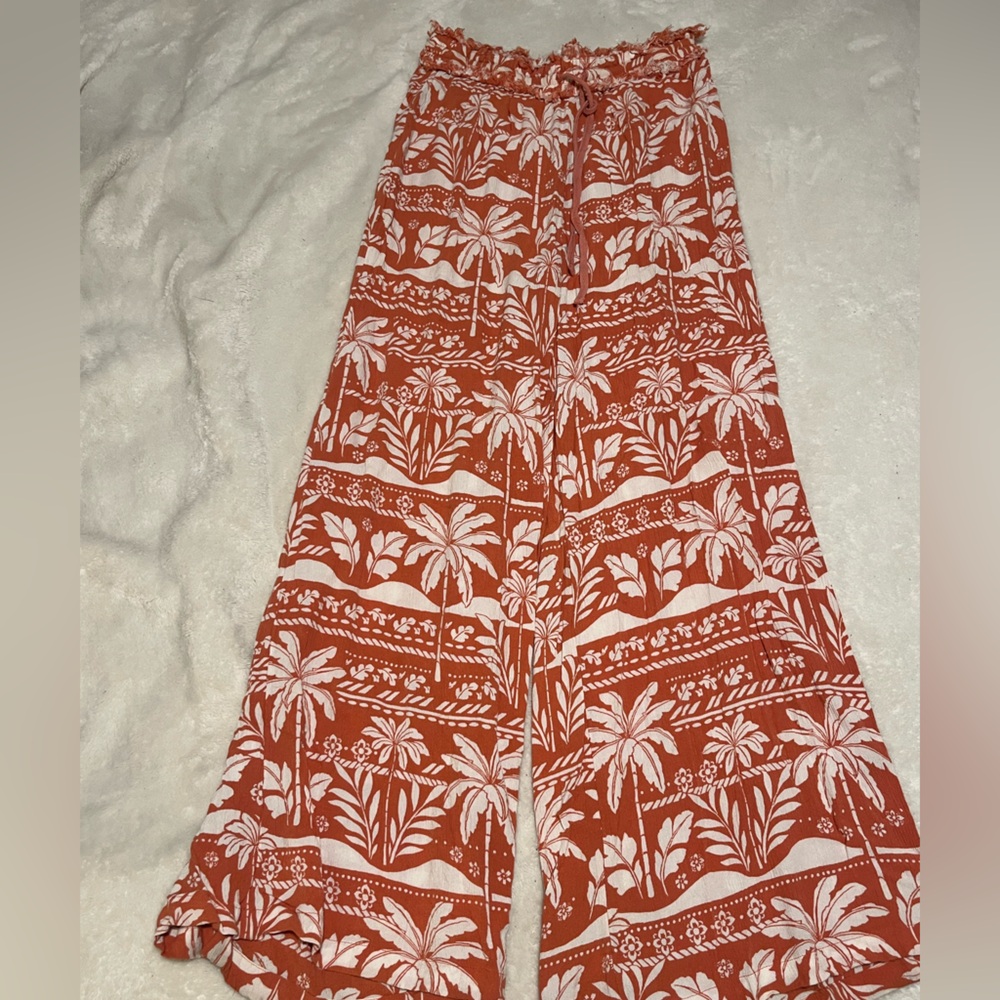 O'Neill Terracotta and White Tropical Wide-Leg Pants